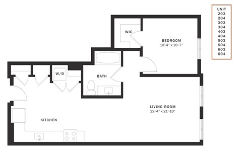 Floor plan for 1 bed, 1 bath, 724 sqft